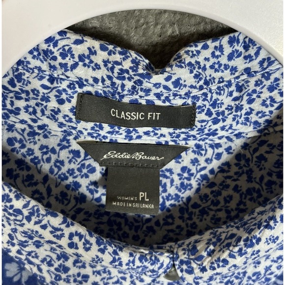 Eddie Bauer Classic Fit Floral Semi Sheer Crinkle Button Up Top Women Size PL - Picture 3 of 11